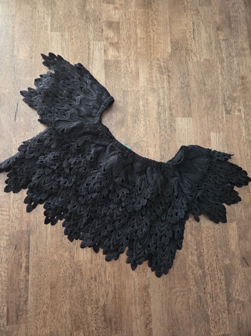 Layered Feather-Look Mesh And Heavy Embroidered Crochet Off Shoulder/ Cap Sleeve